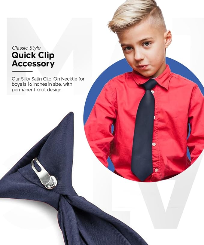Vittorio Farina Boy's Satin Clip Necktie - Navy Blue - Boyswear - Vittorio Farina