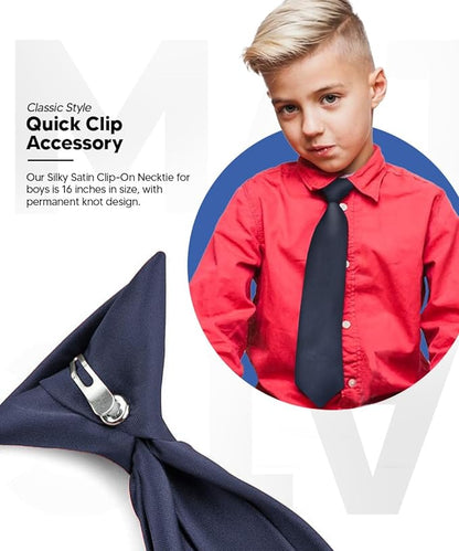 Vittorio Farina Boy's Satin Clip Necktie - Navy Blue - Boyswear - Vittorio Farina