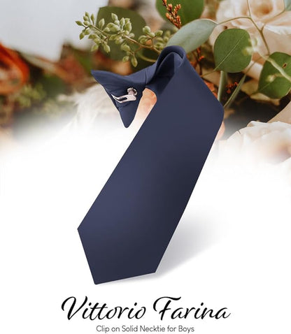 Vittorio Farina Boy's Satin Clip Necktie - Navy Blue - Boyswear - Vittorio Farina