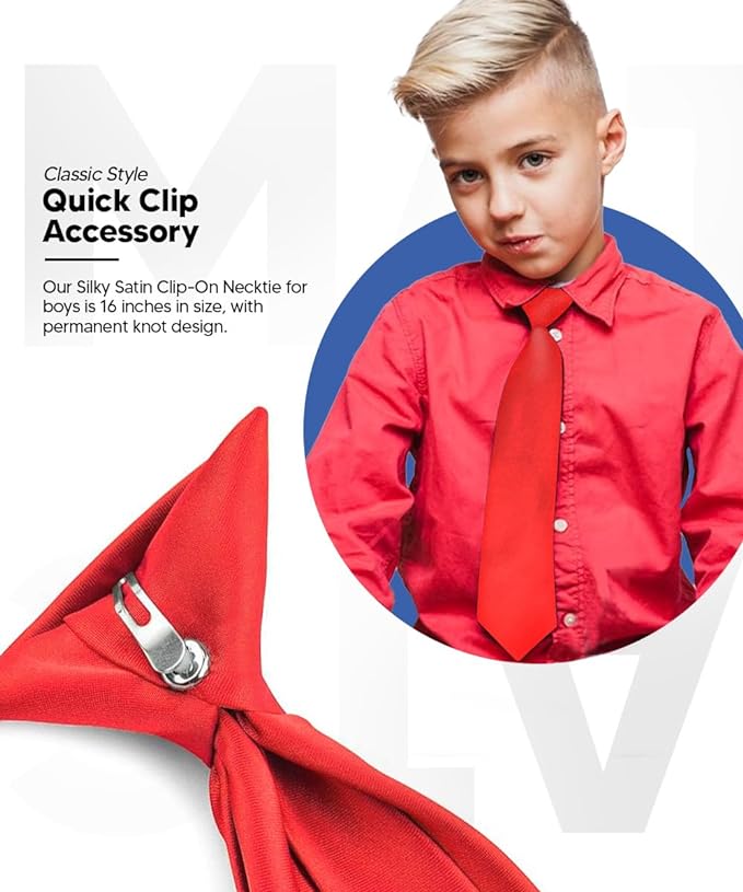Vittorio Farina Boy's Satin Clip Necktie - Red - Boyswear - Vittorio Farina
