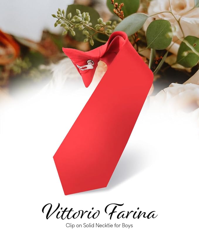 Vittorio Farina Boy's Satin Clip Necktie - Red - Boyswear - Vittorio Farina