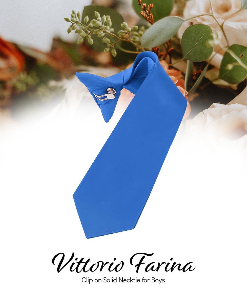Vittorio Farina Boy's Satin Clip Necktie - Royal Blue - Boyswear - Vittorio Farina