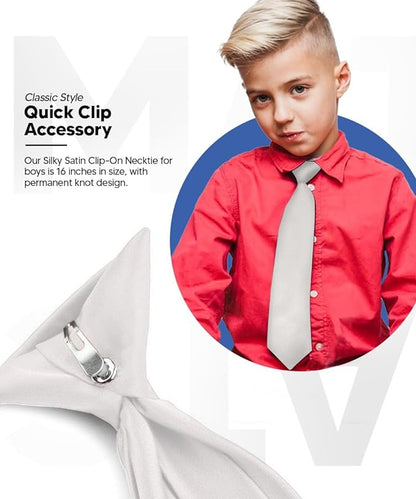 Vittorio Farina Boy's Satin Clip Necktie - White - Boyswear - Vittorio Farina