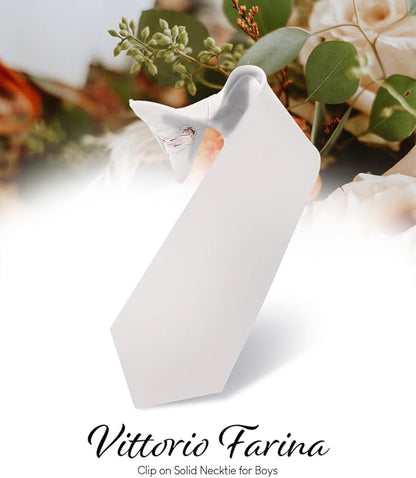 Vittorio Farina Boy's Satin Clip Necktie - White - Boyswear - Vittorio Farina