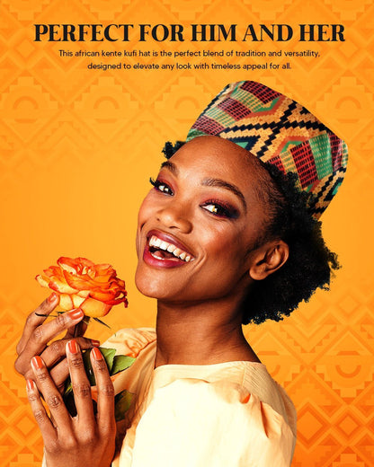 Vittorio Farina Kente Kufi Hat for Men and Women – African Kufi Hat Ideal for Cultural Attire, Outfit & Costume - Kente 2 - Hat - Vittorio Farina
