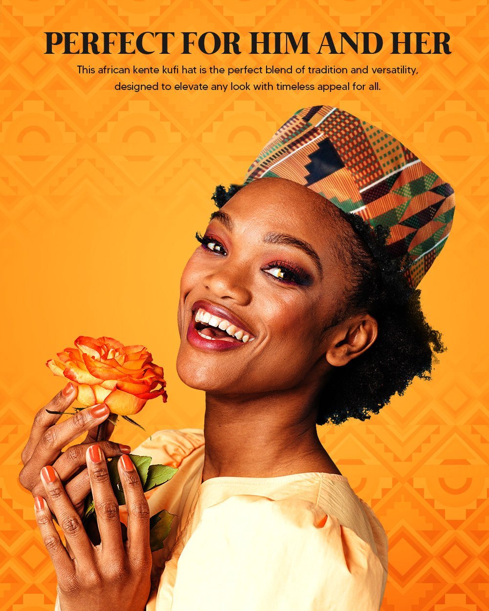 Vittorio Farina Kente Kufi Hat for Men and Women – African Kufi Hat Ideal for Cultural Attire, Outfit & Costume - Kente 3 - Hat - Vittorio Farina