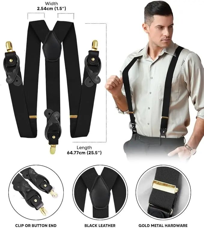 Vittorio Farina Men's Convertible Suspender in Gift Box: 70% Polyester & 30% Elastomer - Black - Suspenders - Vittorio Farina