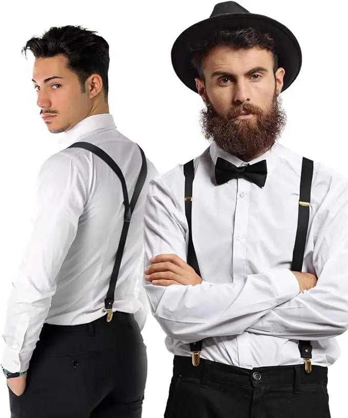 Vittorio Farina Men's Convertible Suspender in Gift Box: 70% Polyester & 30% Elastomer - Black - Suspenders - Vittorio Farina