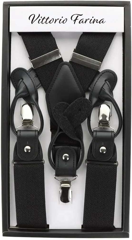 Vittorio Farina Men's Convertible Suspender in Gift Box: 70% Polyester & 30% Elastomer - Black - Suspenders - Vittorio Farina