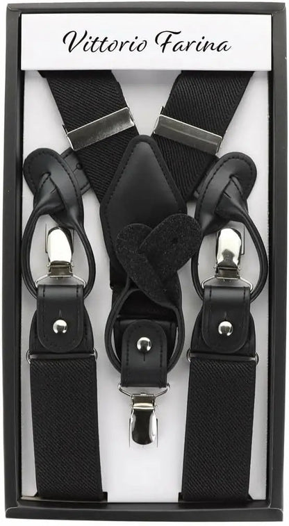 Vittorio Farina Men's Convertible Suspender in Gift Box: 70% Polyester & 30% Elastomer - Black - Suspenders - Vittorio Farina