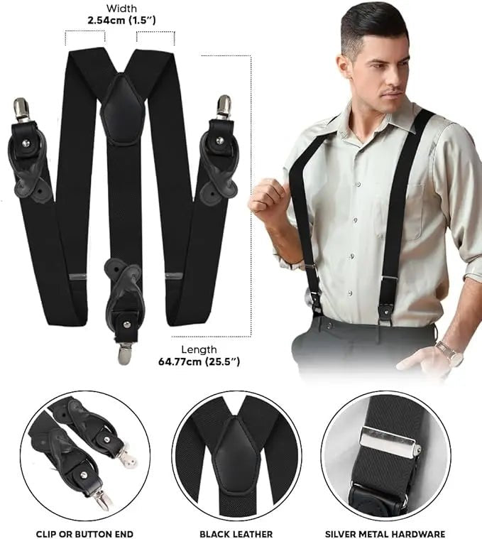 Vittorio Farina Men's Convertible Suspender in Gift Box: 70% Polyester & 30% Elastomer - Black - Suspenders - Vittorio Farina