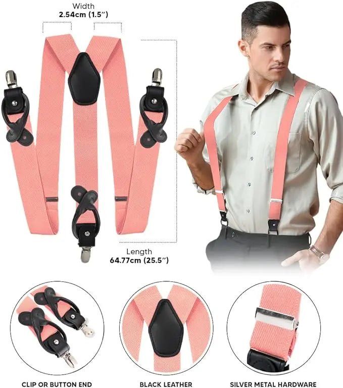 Vittorio Farina Men's Convertible Suspender in Gift Box: 70% Polyester & 30% Elastomer - Blush - Suspenders - Vittorio Farina