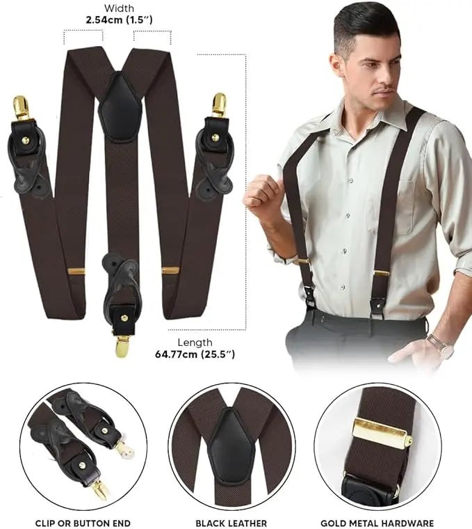 Vittorio Farina Men's Convertible Suspender in Gift Box: 70% Polyester & 30% Elastomer - Brown - Suspenders - Vittorio Farina