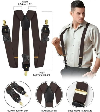 Vittorio Farina Men's Convertible Suspender in Gift Box: 70% Polyester & 30% Elastomer - Brown - Suspenders - Vittorio Farina