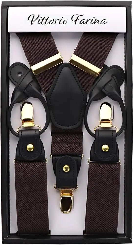 Vittorio Farina Men's Convertible Suspender in Gift Box: 70% Polyester & 30% Elastomer - Brown - Suspenders - Vittorio Farina