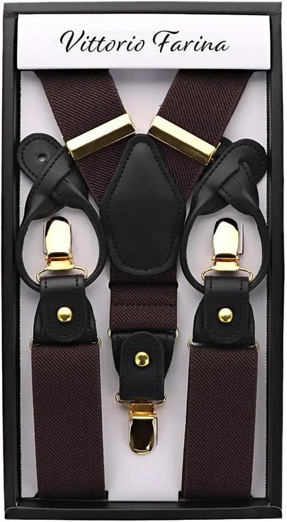Vittorio Farina Men's Convertible Suspender in Gift Box: 70% Polyester & 30% Elastomer - Brown - Suspenders - Vittorio Farina