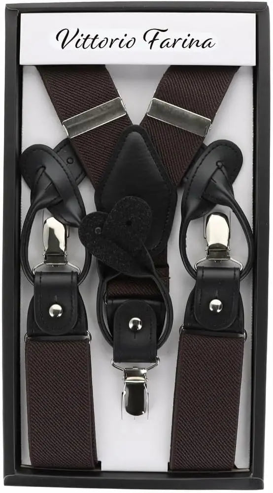 Vittorio Farina Men's Convertible Suspender in Gift Box: 70% Polyester & 30% Elastomer - Brown - Suspenders - Vittorio Farina