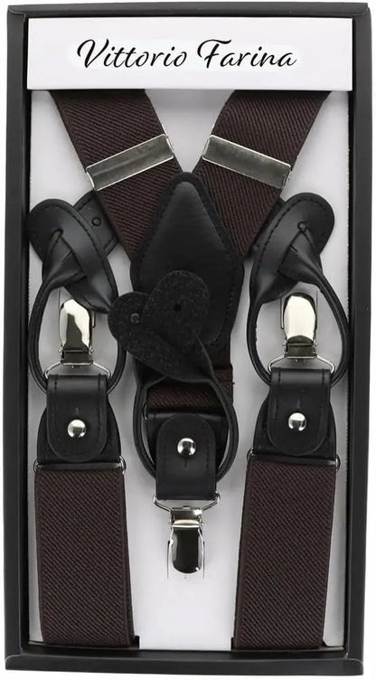 Vittorio Farina Men's Convertible Suspender in Gift Box: 70% Polyester & 30% Elastomer - Brown - Suspenders - Vittorio Farina