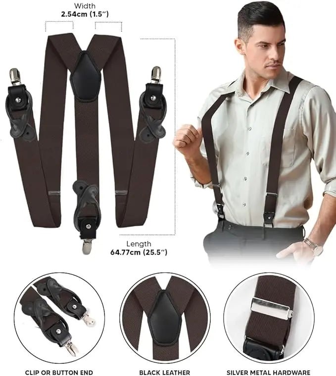 Vittorio Farina Men's Convertible Suspender in Gift Box: 70% Polyester & 30% Elastomer - Brown - Suspenders - Vittorio Farina