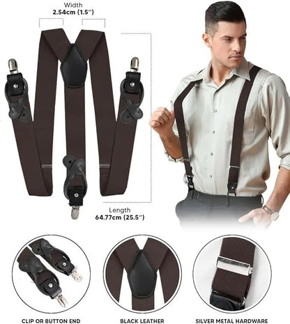 Vittorio Farina Men's Convertible Suspender in Gift Box: 70% Polyester & 30% Elastomer - Brown - Suspenders - Vittorio Farina