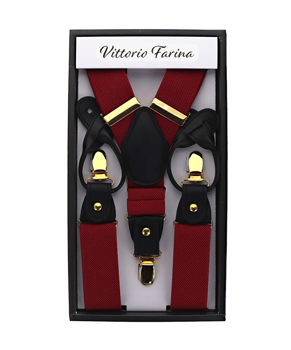 Vittorio Farina Men's Convertible Suspender in Gift Box: 70% Polyester & 30% Elastomer - Burgundy - Suspenders - Vittorio Farina