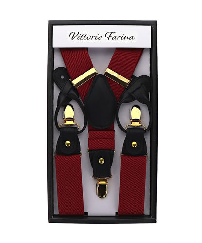 Vittorio Farina Men's Convertible Suspender in Gift Box: 70% Polyester & 30% Elastomer - Burgundy - Suspenders - Vittorio Farina