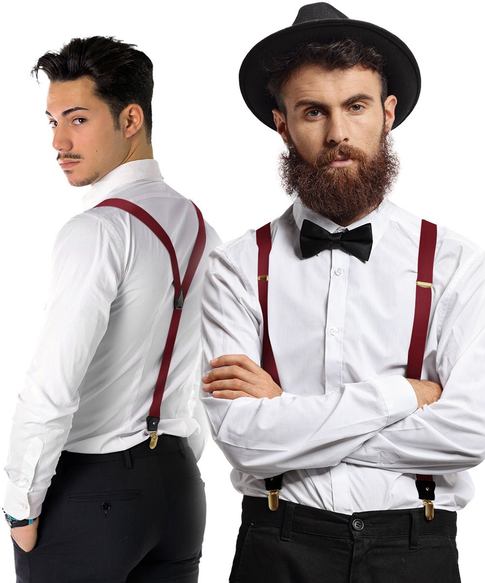 Vittorio Farina Men's Convertible Suspender in Gift Box: 70% Polyester & 30% Elastomer - Burgundy - Suspenders - Vittorio Farina