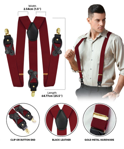 Vittorio Farina Men's Convertible Suspender in Gift Box: 70% Polyester & 30% Elastomer - Burgundy - Suspenders - Vittorio Farina