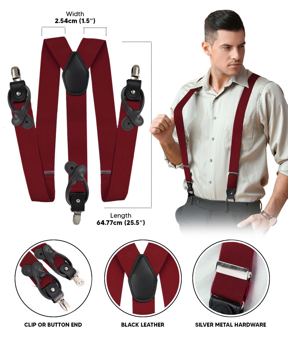 Vittorio Farina Men's Convertible Suspender in Gift Box: 70% Polyester & 30% Elastomer - Burgundy - Suspenders - Vittorio Farina