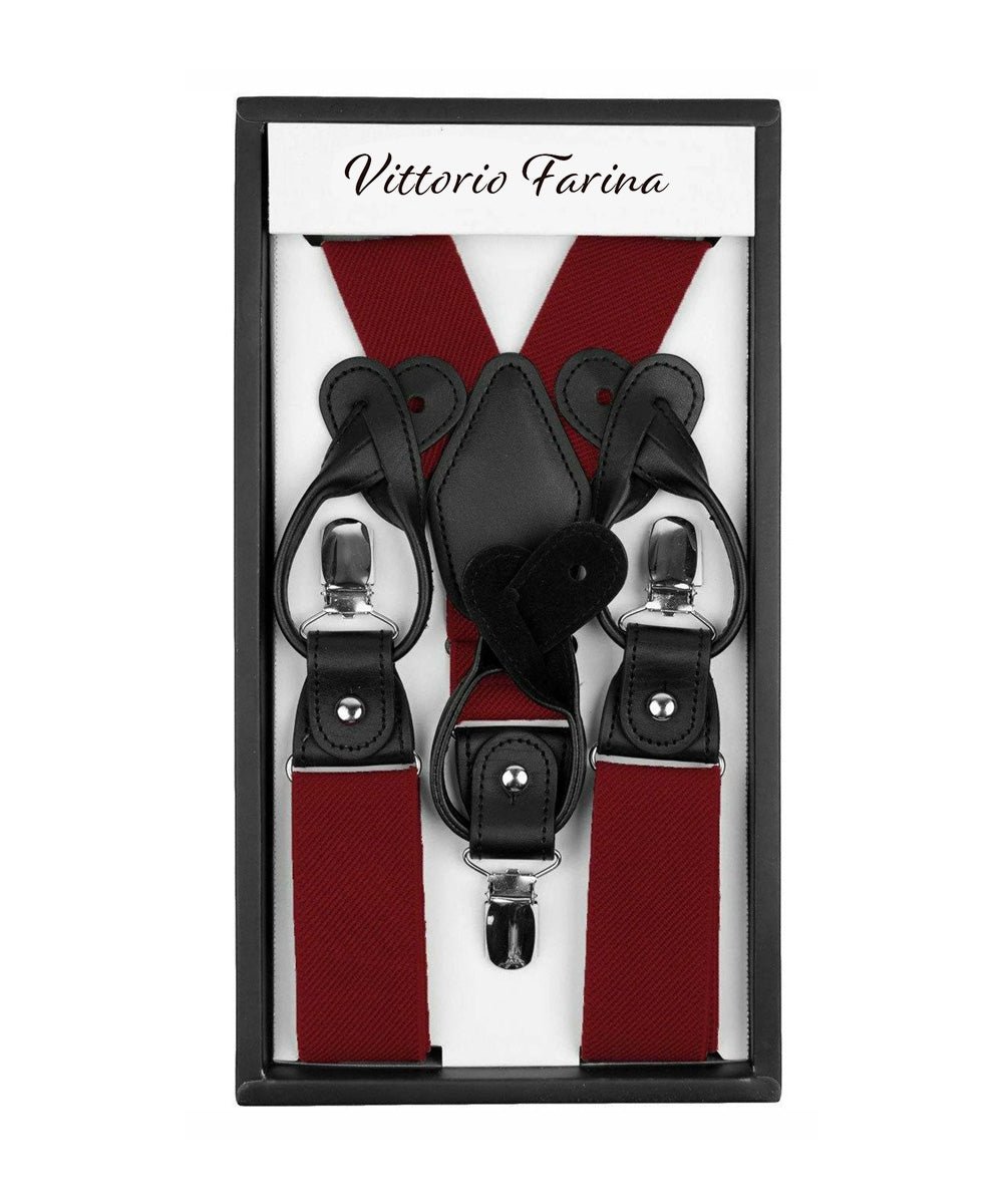 Vittorio Farina Men's Convertible Suspender in Gift Box: 70% Polyester & 30% Elastomer - Burgundy - Suspenders - Vittorio Farina