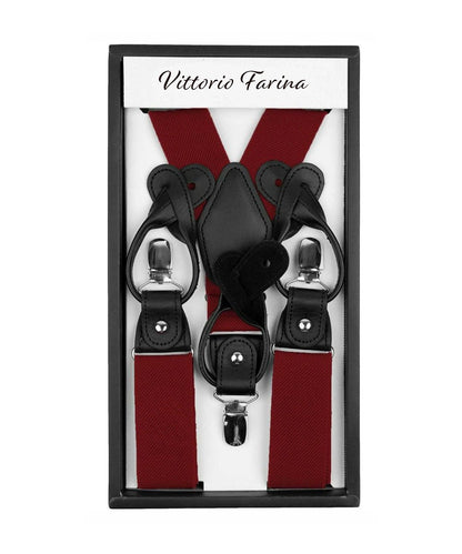 Vittorio Farina Men's Convertible Suspender in Gift Box: 70% Polyester & 30% Elastomer - Burgundy - Suspenders - Vittorio Farina