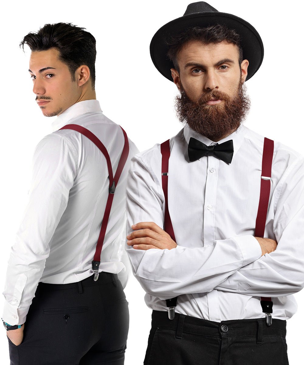 Vittorio Farina Men's Convertible Suspender in Gift Box: 70% Polyester & 30% Elastomer - Burgundy - Suspenders - Vittorio Farina