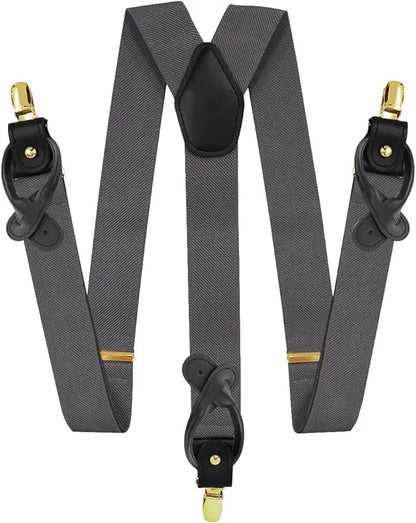 Vittorio Farina Men's Convertible Suspender in Gift Box: 70% Polyester & 30% Elastomer - Charcoal - Suspenders - Vittorio Farina