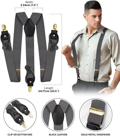 Vittorio Farina Men's Convertible Suspender in Gift Box: 70% Polyester & 30% Elastomer - Charcoal - Suspenders - Vittorio Farina