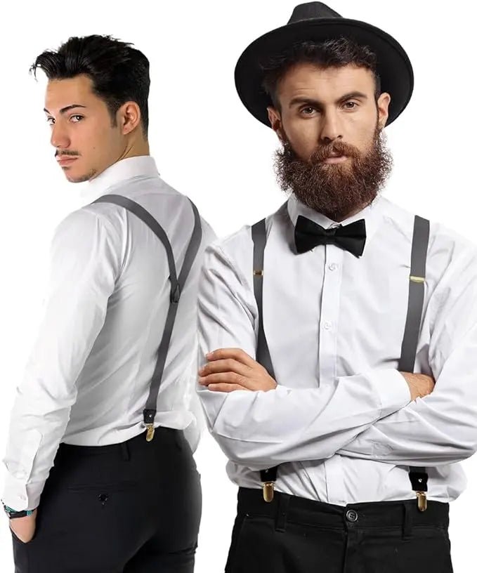 Vittorio Farina Men's Convertible Suspender in Gift Box: 70% Polyester & 30% Elastomer - Charcoal - Suspenders - Vittorio Farina