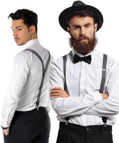 Vittorio Farina Men's Convertible Suspender in Gift Box: 70% Polyester & 30% Elastomer - Charcoal - Suspenders - Vittorio Farina