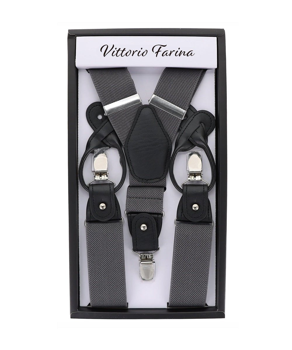 Vittorio Farina Men's Convertible Suspender in Gift Box: 70% Polyester & 30% Elastomer - Charcoal - Suspenders - Vittorio Farina