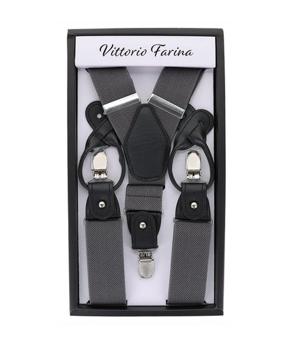 Vittorio Farina Men's Convertible Suspender in Gift Box: 70% Polyester & 30% Elastomer - Charcoal - Suspenders - Vittorio Farina