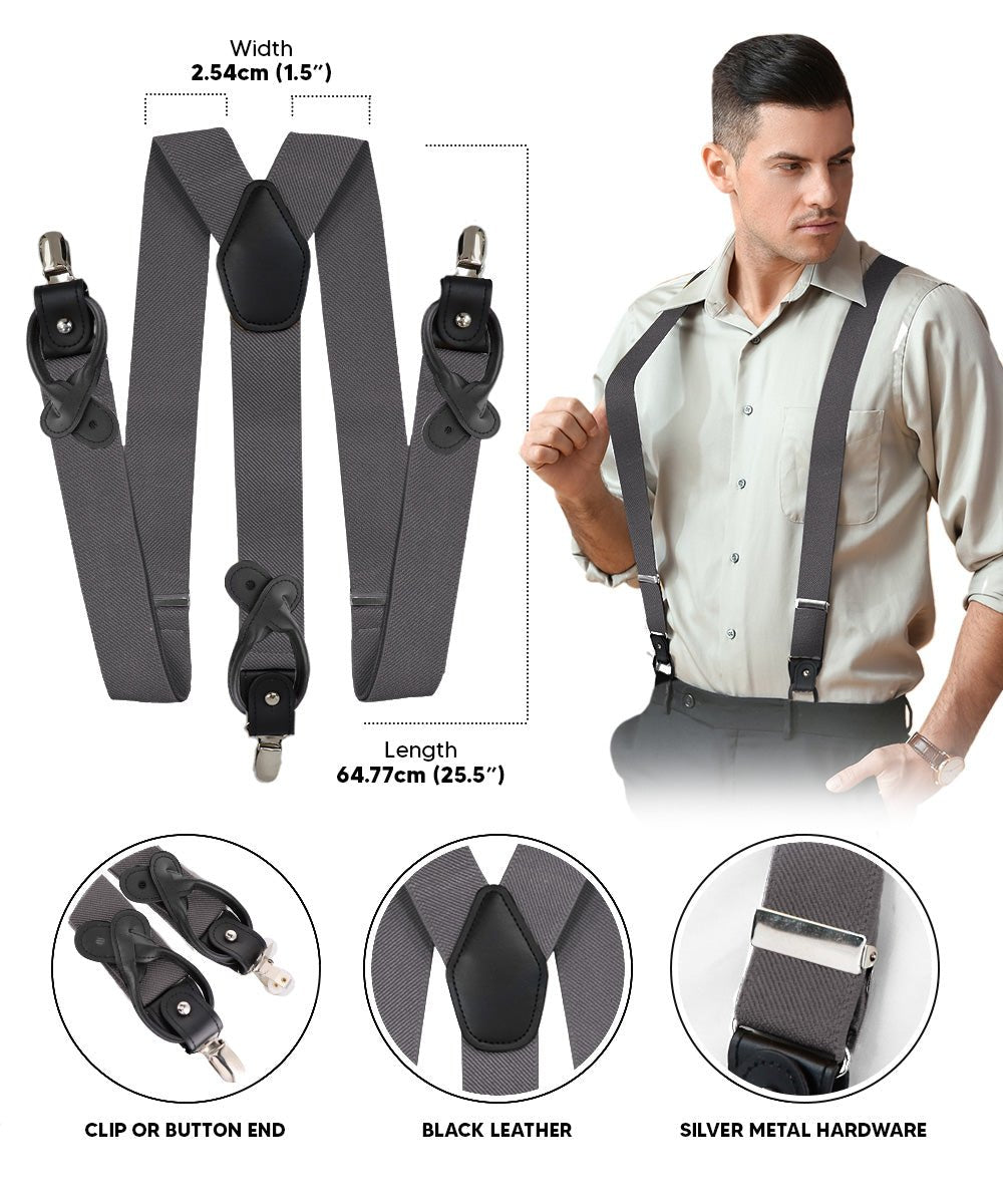 Vittorio Farina Men's Convertible Suspender in Gift Box: 70% Polyester & 30% Elastomer - Charcoal - Suspenders - Vittorio Farina