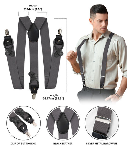 Vittorio Farina Men's Convertible Suspender in Gift Box: 70% Polyester & 30% Elastomer - Charcoal - Suspenders - Vittorio Farina
