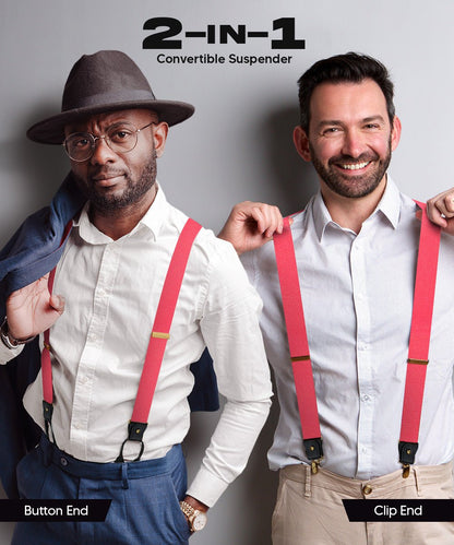 Vittorio Farina Men's Convertible Suspender in Gift Box: 70% Polyester & 30% Elastomer - Coral - Suspenders - Vittorio Farina