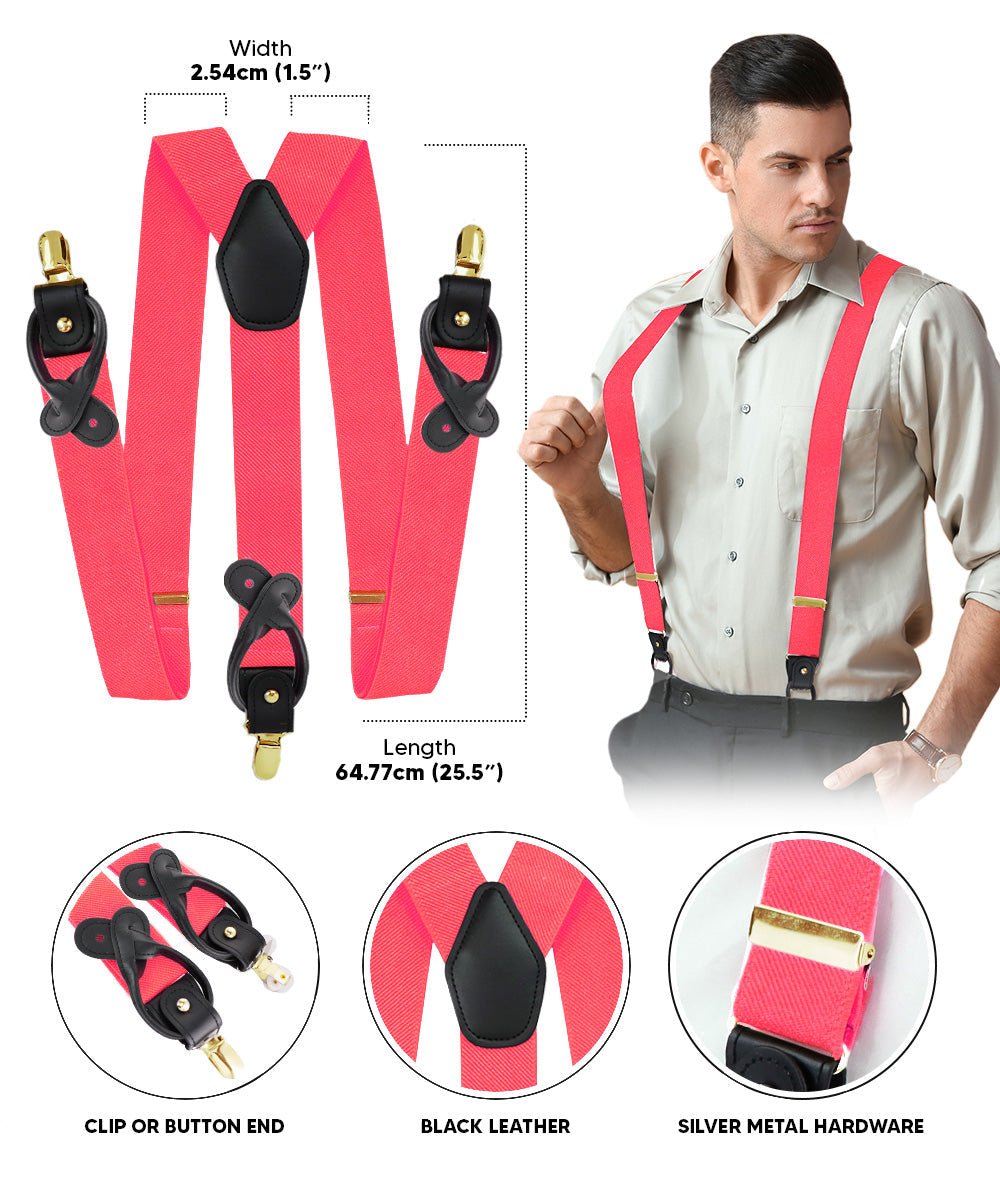 Vittorio Farina Men's Convertible Suspender in Gift Box: 70% Polyester & 30% Elastomer - Coral - Suspenders - Vittorio Farina