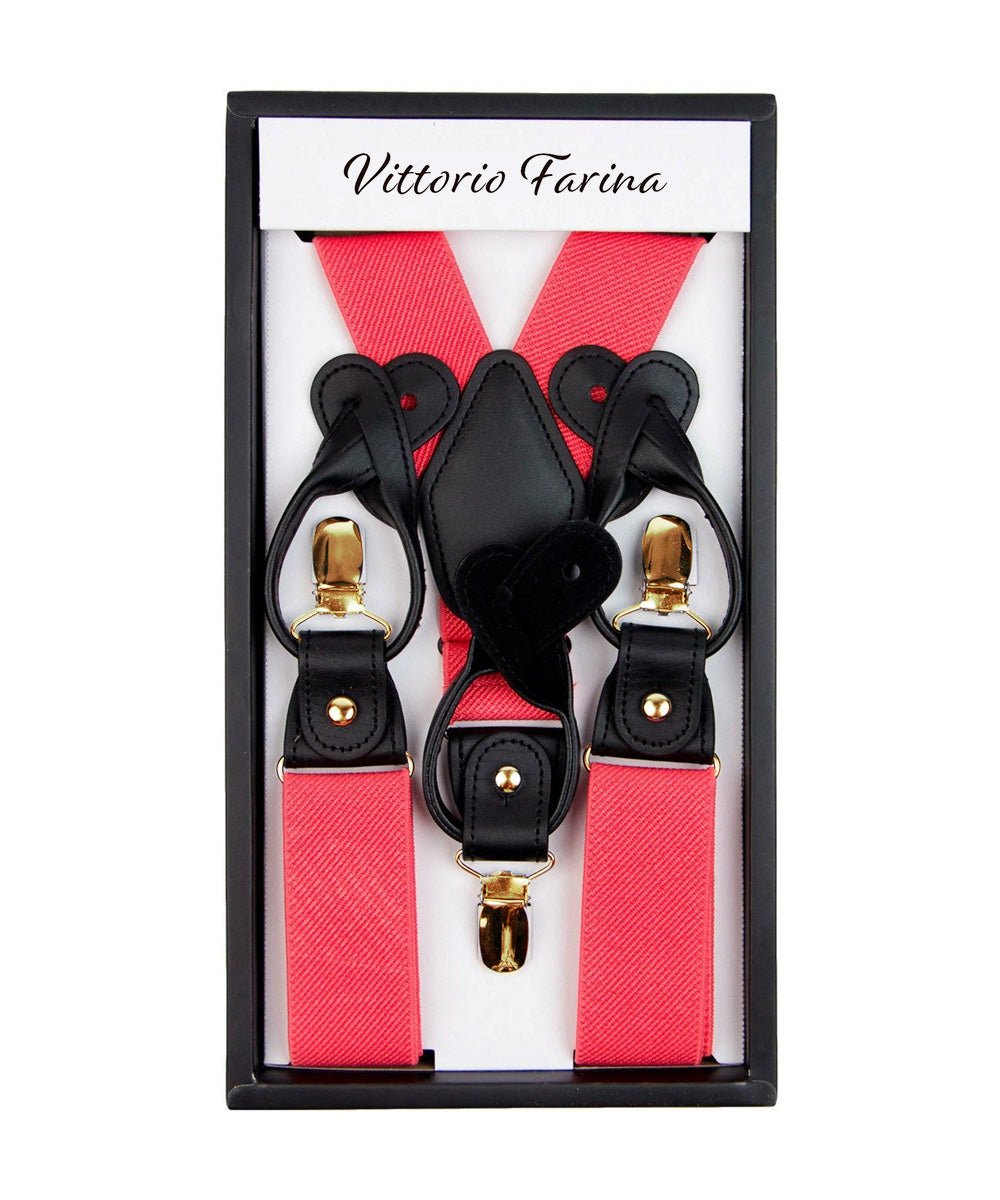 Vittorio Farina Men's Convertible Suspender in Gift Box: 70% Polyester & 30% Elastomer - Coral - Suspenders - Vittorio Farina