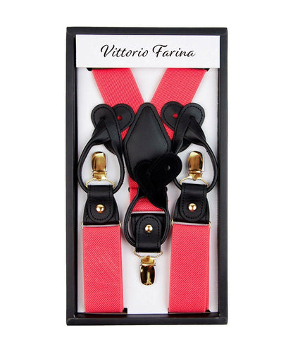 Vittorio Farina Men's Convertible Suspender in Gift Box: 70% Polyester & 30% Elastomer - Coral - Suspenders - Vittorio Farina