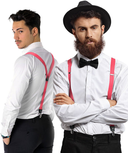 Vittorio Farina Men's Convertible Suspender in Gift Box: 70% Polyester & 30% Elastomer - Coral - Suspenders - Vittorio Farina