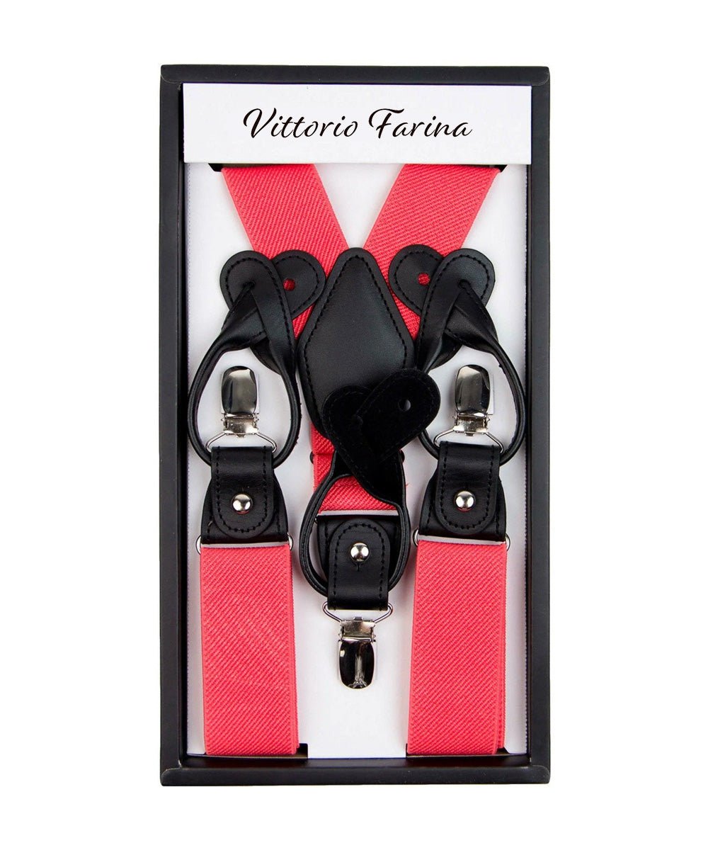 Vittorio Farina Men's Convertible Suspender in Gift Box: 70% Polyester & 30% Elastomer - Coral - Suspenders - Vittorio Farina