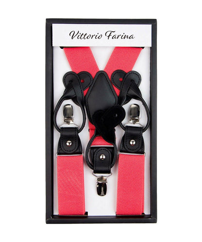 Vittorio Farina Men's Convertible Suspender in Gift Box: 70% Polyester & 30% Elastomer - Coral - Suspenders - Vittorio Farina