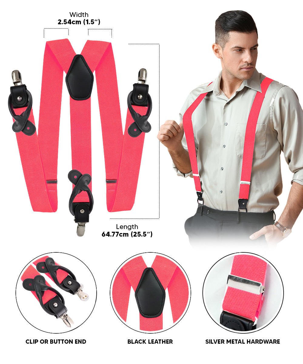 Vittorio Farina Men's Convertible Suspender in Gift Box: 70% Polyester & 30% Elastomer - Coral - Suspenders - Vittorio Farina
