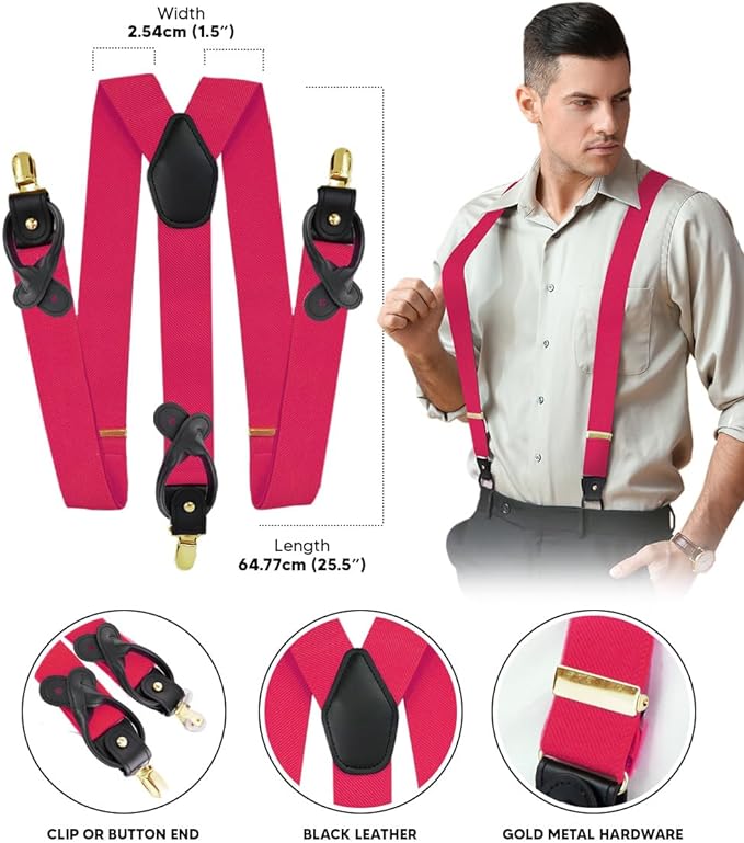 Vittorio Farina Men's Convertible Suspender in Gift Box: 70% Polyester & 30% Elastomer - Hot Pink - Suspenders - Vittorio Farina