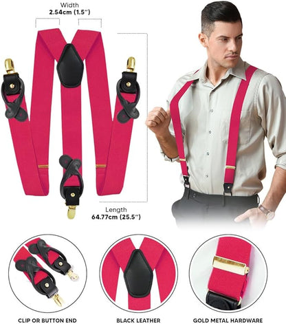 Vittorio Farina Men's Convertible Suspender in Gift Box: 70% Polyester & 30% Elastomer - Hot Pink - Suspenders - Vittorio Farina